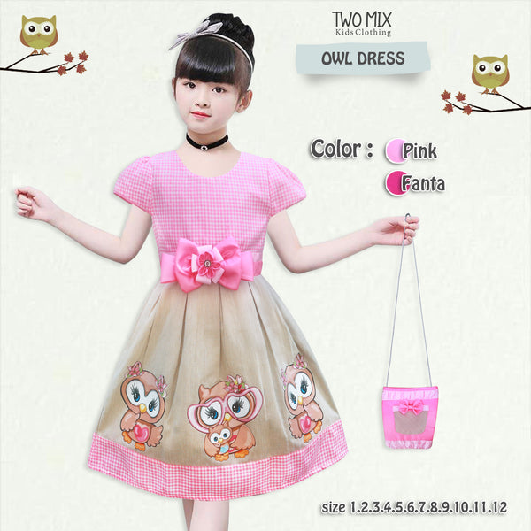 Two Mix - Baju Anak Perempuan Lucu  - Dress Anak Cewek Natal Christmas Free Tas Owl 1-12 Tahun 4079