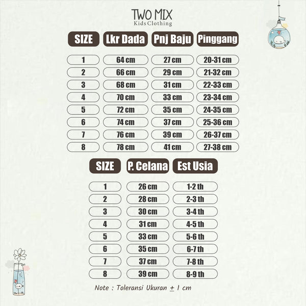 Two Mix - Baju Anak Perempuan Setelan Katun 1-8 Tahun 4361A