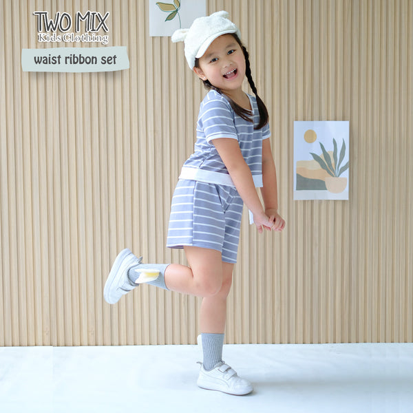 Two Mix - Baju Setelan Anak Perempuan Celana Pendek Salur Lucu 1-8 Tahun 4366
