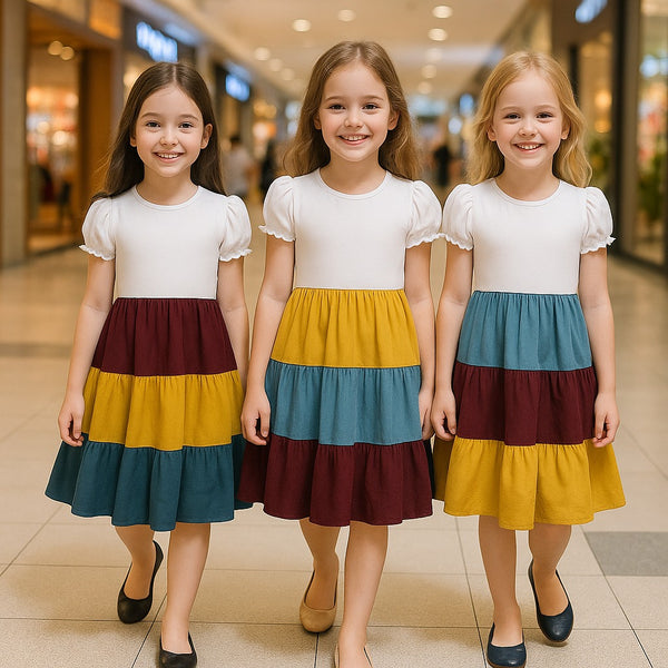 Two Mix Dress Anak Ruffle Perempuan Bahan Kaos Scuba - Dres Anak Wanita Kasual Usia 1-12 Tahun 4255