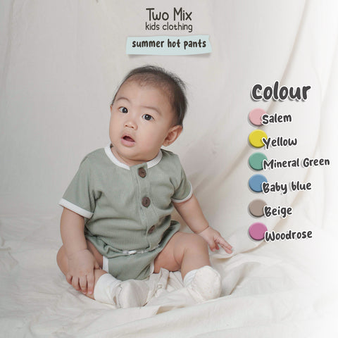 Two Mix - Setelan Baju Bayi Lengan Pendek Perempuan / Laki-Laki - Stelan Anak Unisex - Summer Set Hot Pants 0-2 Tahun 4360D