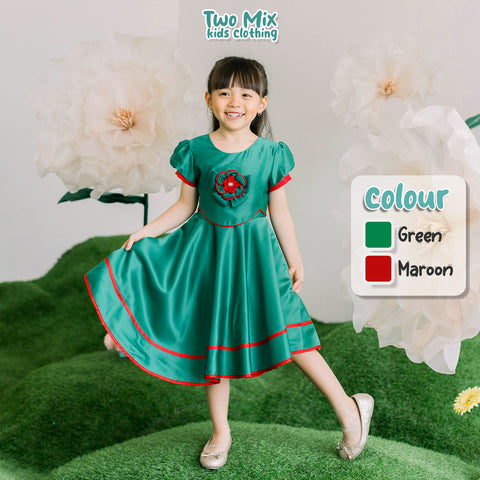 Two Mix - Baju Dress Anak Natal Perempuan 2023 - Gaun Anak Cewek Satin Party Christmas 1-12 Tahun 4376
