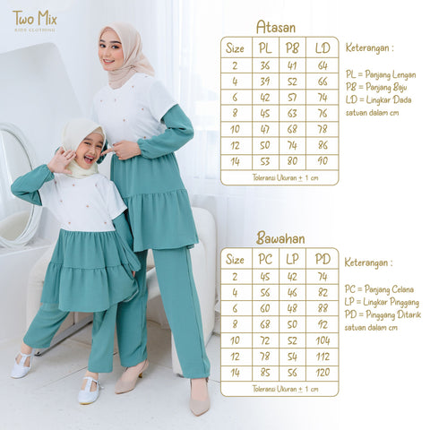 Two Mix - Setelan Gamis Dewasa Anak Couple Perempuan - Stelan Baju Muslim Couple Ibu Anak Cewek 4357