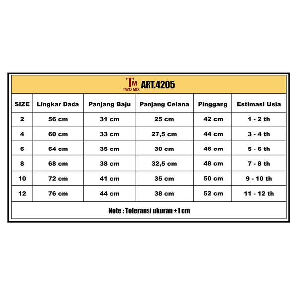 Two Mix Setelan Anak Perempuan Usia 1-8 4205-4225