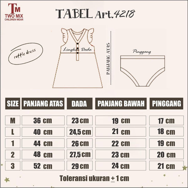 TWO MIX Short Sleeve Dress - Rok Bayi Perempuan - Rok Dress Anak Perempuan Rumah Santai usia 0-3 Tahun 4218