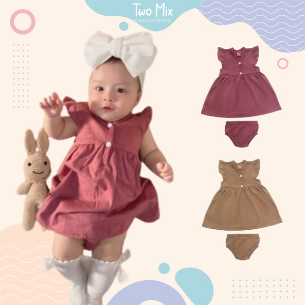TWO MIX Short Sleeve Dress - Rok Bayi Perempuan - Rok Dress Anak Perempuan Rumah Santai usia 0-3 Tahun 4218