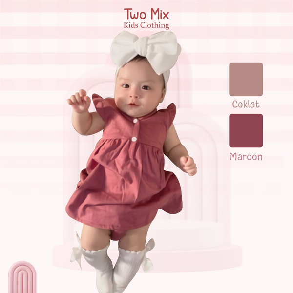 TWO MIX Short Sleeve Dress - Rok Bayi Perempuan - Rok Dress Anak Perempuan Rumah Santai usia 0-3 Tahun 4218