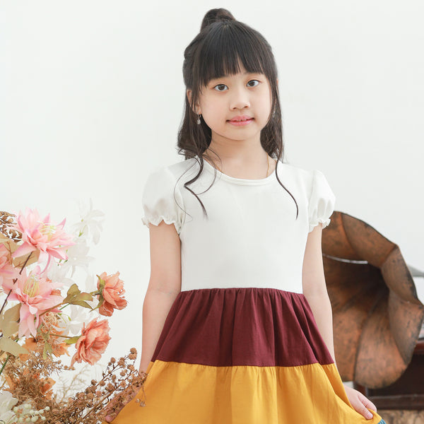 Two Mix Dress Anak Ruffle Perempuan Bahan Kaos Scuba - Dres Anak Wanita Kasual Usia 1-12 Tahun 4255