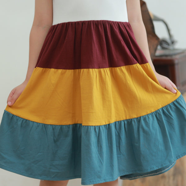 Two Mix Dress Anak Ruffle Perempuan Bahan Kaos Scuba - Dres Anak Wanita Kasual Usia 1-12 Tahun 4255