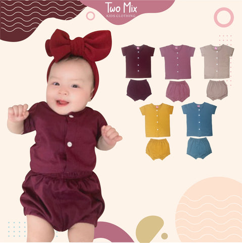 TWO MIX - Setelan Bayi Bahan Kaos Katun Kombed 0-2 Tahun - Set Baju Bayi 4264
