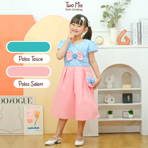 Two Mix Dress Anak Perempuan Bahan Kain Satin - Baju Anak Perempuan Fashion Usia 1-12 Tahun 4274