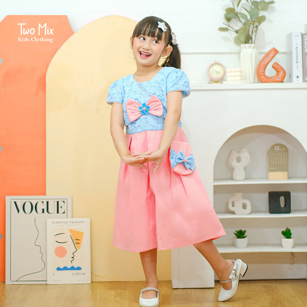 Two Mix Dress Anak Perempuan Bahan Kain Satin - Baju Anak Perempuan Fashion Usia 1-12 Tahun 4274