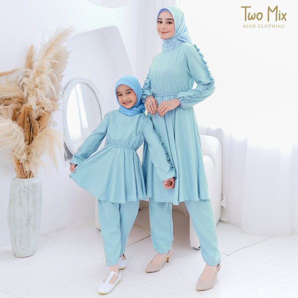 Two Mix - Setelan Gamis Couple Ibu Anak Perempuan - Stelan Baju Gamis Couple Ibu Anak Cewek 4358