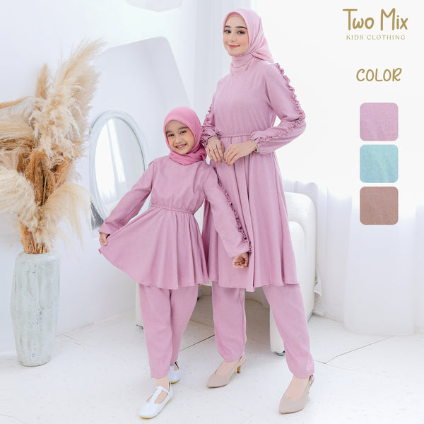 Two Mix - Setelan Gamis Couple Ibu Anak Perempuan - Stelan Baju Gamis Couple Ibu Anak Cewek 4358