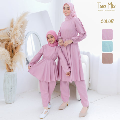 Two Mix - Setelan Gamis Couple Ibu Anak Perempuan - Stelan Baju Gamis Couple Ibu Anak Cewek 4358