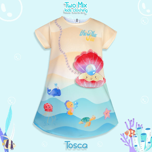 Two Mix Baju Dress Anak Perempuan Lucu - Outfit Gaun Anak Cewek Print Sea 1-8 Tahun 4374