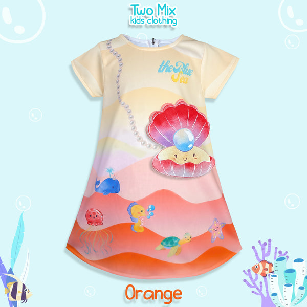 Two Mix Baju Dress Anak Perempuan Lucu - Outfit Gaun Anak Cewek Print Sea 1-8 Tahun 4374