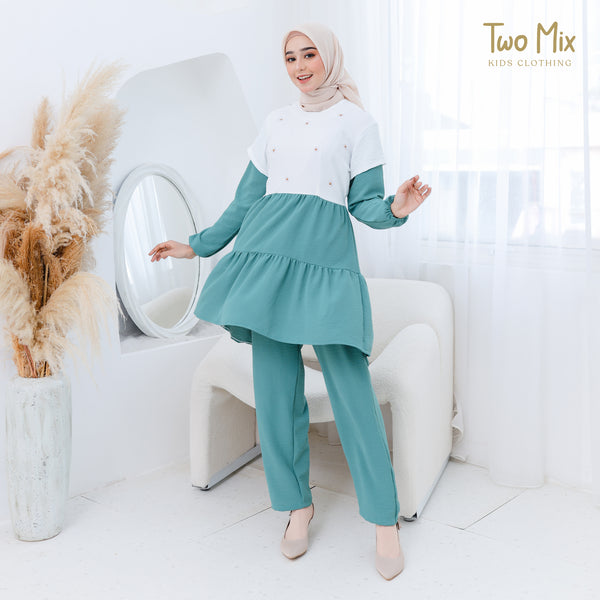 Two Mix - Setelan Gamis Dewasa Anak Couple Perempuan - Stelan Baju Muslim Couple Ibu Anak Cewek 4357