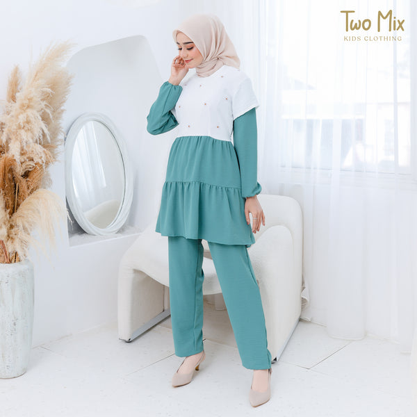 Two Mix - Setelan Gamis Dewasa Anak Couple Perempuan - Stelan Baju Muslim Couple Ibu Anak Cewek 4357