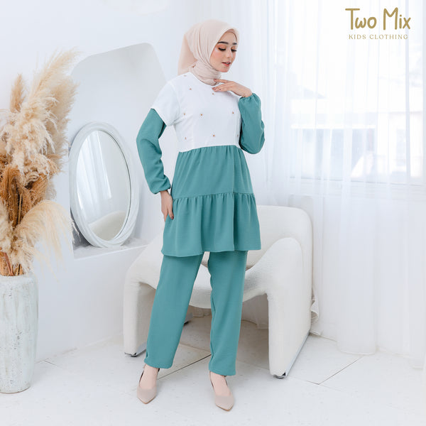 Two Mix - Setelan Gamis Dewasa Anak Couple Perempuan - Stelan Baju Muslim Couple Ibu Anak Cewek 4357