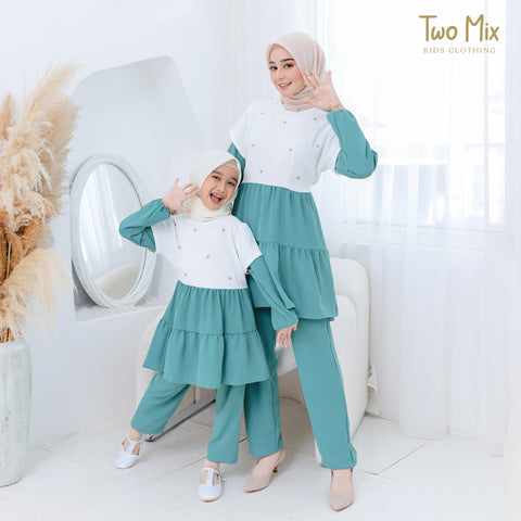 Two Mix - Setelan Gamis Dewasa Anak Couple Perempuan - Stelan Baju Muslim Couple Ibu Anak Cewek 4357