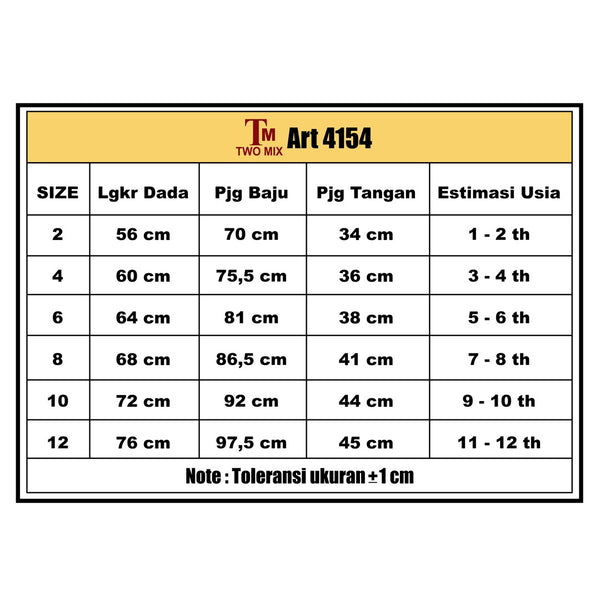 Two Mix Baju Anak Santai Bahan Kaos Katun Usia 1-12 Tahun 4154