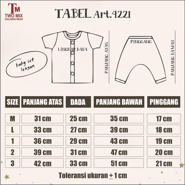 TWO MIX - Short Pajama 0Y 1Y 2Y 3Y - Piyama Anak - Baju Tidur Anak Bayi Bahan Katun Combed 0-3 Tahun 4221