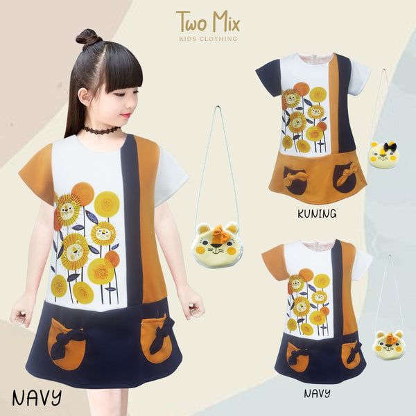Two Mix - Dress Anak Perempuan Lucu Bahan Kaos - Baju Anak Perempuan Tas Lucu 1-8 Tahun 4283