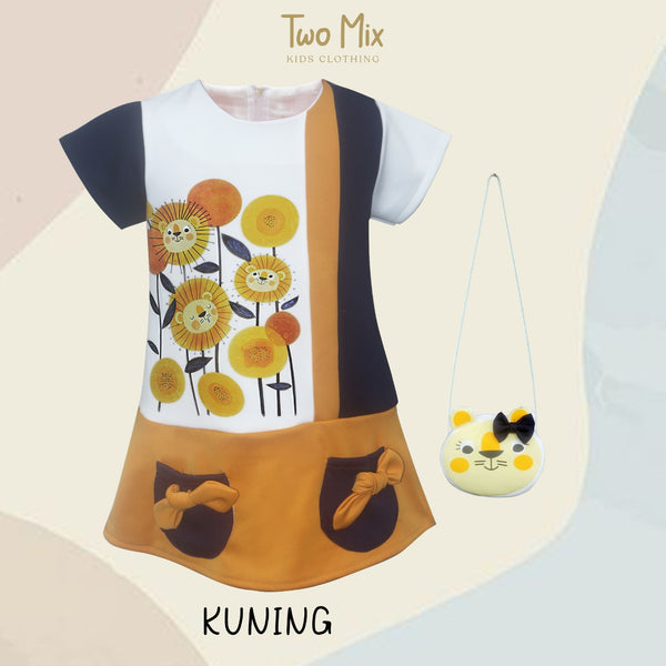Two Mix - Dress Anak Perempuan Lucu Bahan Kaos - Baju Anak Perempuan Tas Lucu 1-8 Tahun 4283