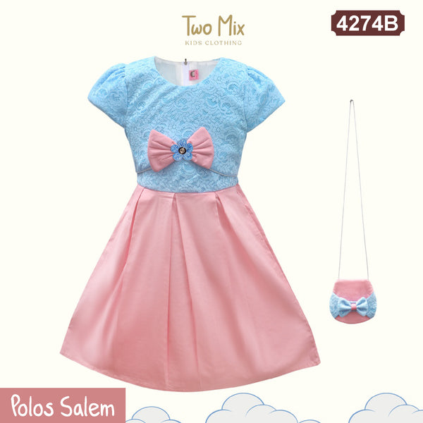 Two Mix Dress Anak Perempuan Bahan Kain Satin - Baju Anak Perempuan Fashion Usia 1-12 Tahun 4274