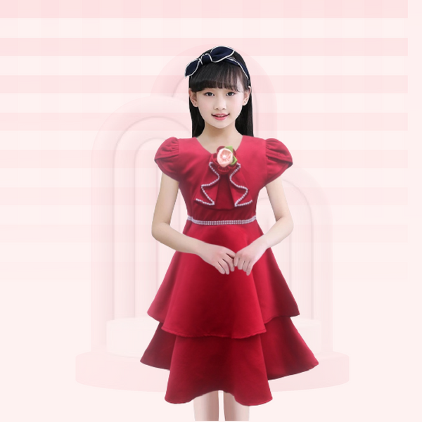 Two Mix Dress Anak Perempuan Bahan Satin Premium Usia 1-12 Tahun Y876