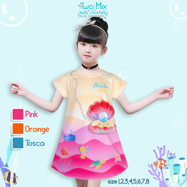Two Mix Baju Dress Anak Perempuan Lucu - Outfit Gaun Anak Cewek Print Sea 1-8 Tahun 4374