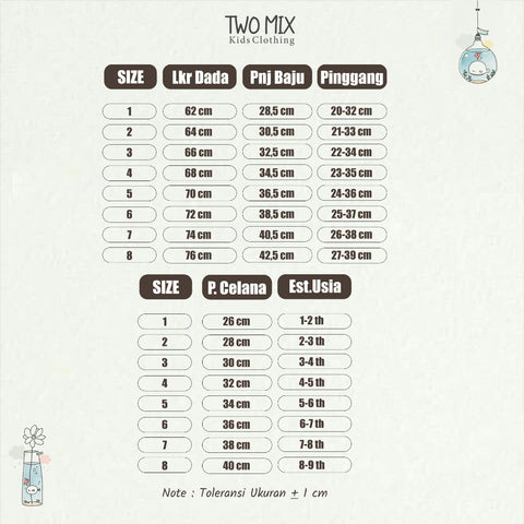 Two Mix - Setelan Anak Perempuan Setelan Katun 1-8 Tahun 4361B