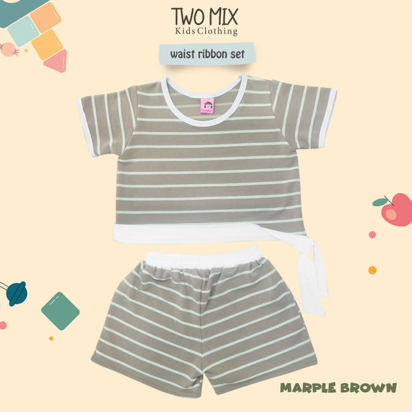 Two Mix - Baju Setelan Anak Perempuan Celana Pendek Salur Lucu 1-8 Tahun 4366