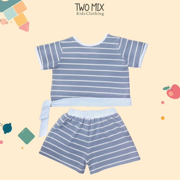 Two Mix - Baju Setelan Anak Perempuan Celana Pendek Salur Lucu 1-8 Tahun 4366
