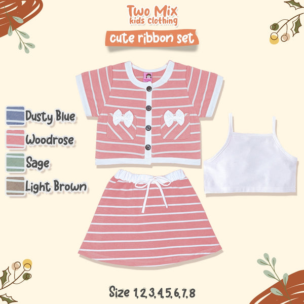 Two Mix - Baju One Set Anak Perempuan - Setelan Anak Cewek Lucu Salur Kaos 1 2 3 4 5 6 7 8 Tahun 4366B