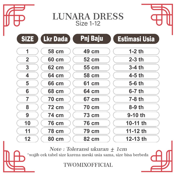 CNY 2024 - Two Mix - Lunara Dress Anak Imlek Perempuan 2024 - Gaun Anak Cewek Lunar Chinese New Year 1-12 Tahun 4389