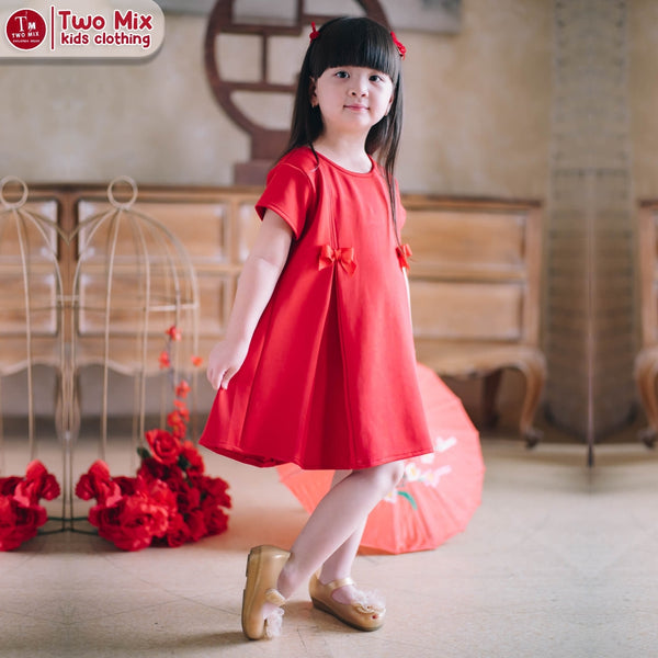 CNY 2024 - Two Mix - Lunara Dress Anak Imlek Perempuan 2024 - Gaun Anak Cewek Lunar Chinese New Year 1-12 Tahun 4389