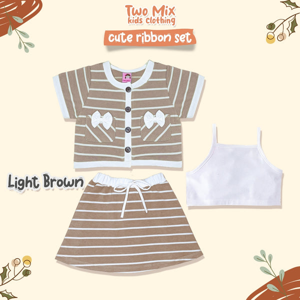 Two Mix - Baju One Set Anak Perempuan - Setelan Anak Cewek Lucu Salur Kaos 1 2 3 4 5 6 7 8 Tahun 4366B