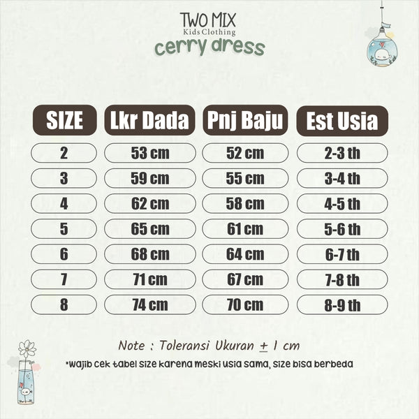 Two Mix - Baju Anak Perempuan Lucu - Cherry Dress Pakaian Anak Cewek 1 2 3 4 5 6 7 8 Tahun 4372B