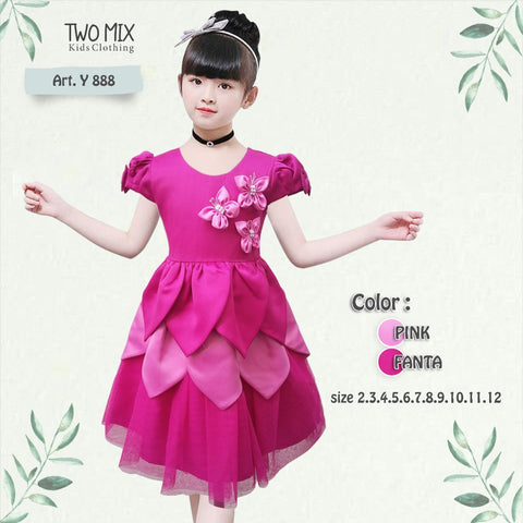 Two Mix - Dress Anak Natal Perempuan - Gaun Anak Cewek Pesta Christmas Satin 1-12 Tahun Y888