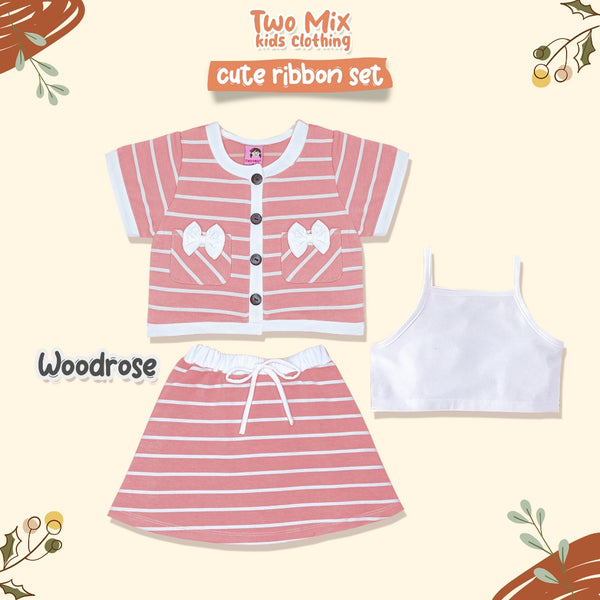 Two Mix - Baju One Set Anak Perempuan - Setelan Anak Cewek Lucu Salur Kaos 1 2 3 4 5 6 7 8 Tahun 4366B