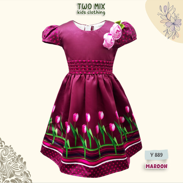 Two Mix - Dress Imlek Anak Perempuan - Gaun Anak Cewek Pesta Satin 1-12 Tahun Y889