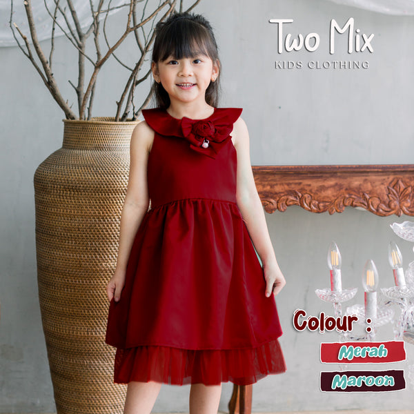 Two Mix Baju Anak Perempuan Imlek Fashion - Dress Anak Perempuan Bahan Satin Usia 1-12 Tahun 4235