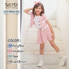 Two Mix - Baju One Set Anak Perempuan - Setelan Anak Cewek Lucu Salur Kaos 1 2 3 4 5 6 7 8 Tahun 4366B
