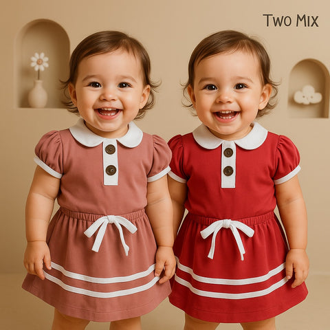 Two Mix - Setelan / Set Baju Bayi Perempuan - Stelan Rok Anak Cewek Lengan Pendek Katun 0-3 Tahun 4363A