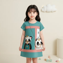 Two Mix - Dress Anak Perempuan Lucu Print Bear Bonus Tas Bear 1-8 Tahun 4296