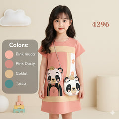 Two Mix - Dress Anak Perempuan Lucu Print Bear Bonus Tas Bear 1-8 Tahun 4296