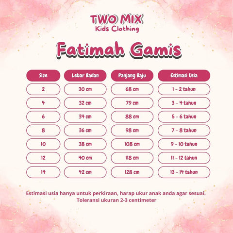 Two Mix - Raya Collection 2025 - Fatimah Gamis Anak Perempuan - Baju Muslim Anak Cewek 1-12 Tahun 4430