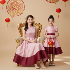 Two Mix - Baju Dress Pesta CNY 2026 Couple Ibu dan Anak Perempuan - Fashion Pakaian Imlek Satin 4462